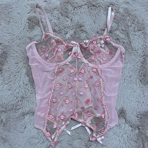 Pink Sheer Embroidered Corset Top